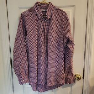 Izod Men's Red and Blue Plaid Button Down Shirt